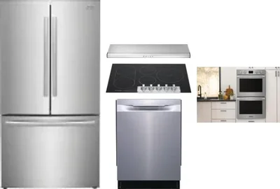 5 Piece Package Includes Refrigerator, Cooktop, Wall Oven, Hood And Dishwasher