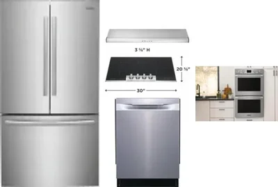 5 Piece Package Includes Refrigerator, Cooktop, Wall Oven, Hood And Dishwasher