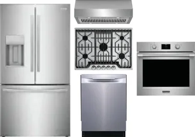 5 Piece Package Includes Refrigerator, Cooktop, Wall Oven, Hood And Dishwasher
