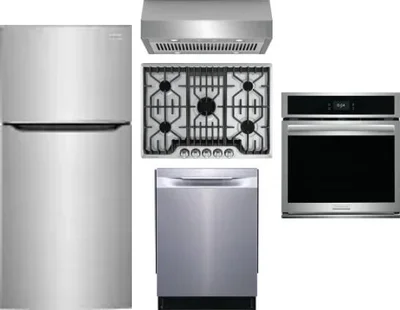 5 Piece Package Includes Refrigerator, Cooktop, Wall Oven, Hood And Dishwasher