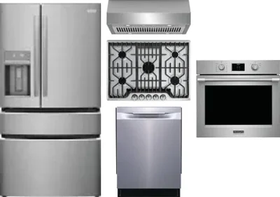 5 Piece Package Includes Refrigerator, Cooktop, Wall Oven, Hood And Dishwasher