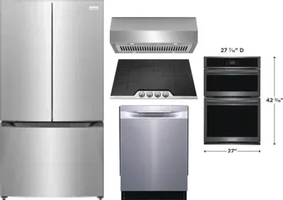 5 Piece Package Includes Refrigerator, Cooktop, Wall Oven, Hood And Dishwasher
