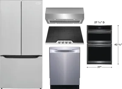 5 Piece Package Includes Refrigerator, Cooktop, Wall Oven, Hood And Dishwasher