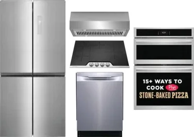 5 Piece Package Includes Refrigerator, Cooktop, Wall Oven, Hood And Dishwasher
