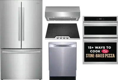5 Piece Package Includes Refrigerator, Cooktop, Wall Oven, Hood And Dishwasher