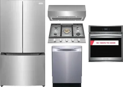 5 Piece Package Includes Refrigerator, Cooktop, Wall Oven, Hood And Dishwasher