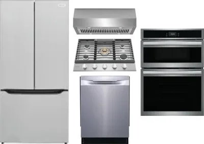 5 Piece Package Includes Refrigerator, Cooktop, Wall Oven, Hood And Dishwasher