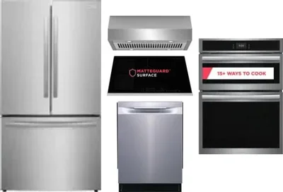 5 Piece Package Includes Refrigerator, Cooktop, Wall Oven, Hood And Dishwasher