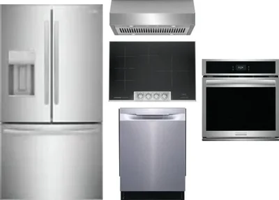 5 Piece Package Includes Refrigerator, Cooktop, Wall Oven, Hood And Dishwasher