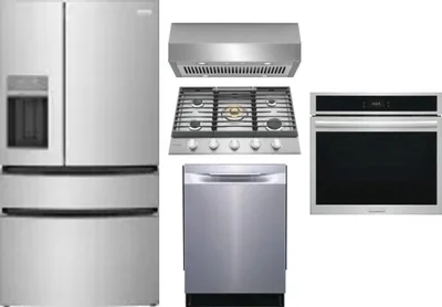 5 Piece Package Includes Refrigerator, Cooktop, Wall Oven, Hood And Dishwasher