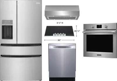 5 Piece Package Includes Refrigerator, Cooktop, Wall Oven, Hood And Dishwasher