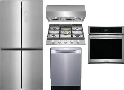 5 Piece Package Includes Refrigerator, Cooktop, Wall Oven, Hood And Dishwasher
