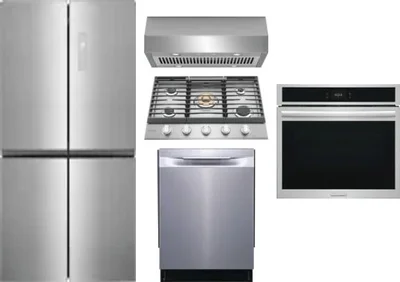 5 Piece Package Includes Refrigerator, Cooktop, Wall Oven, Hood And Dishwasher