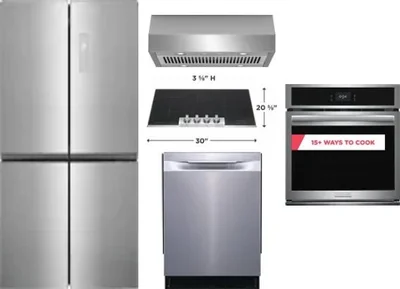 5 Piece Package Includes Refrigerator, Cooktop, Wall Oven, Hood And Dishwasher