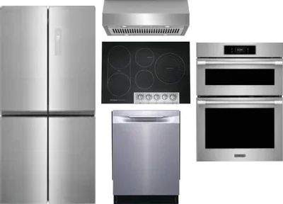 5 Piece Package Includes Refrigerator, Cooktop, Wall Oven, Hood And Dishwasher