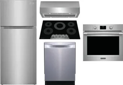 5 Piece Package Includes Refrigerator, Cooktop, Wall Oven, Hood And Dishwasher