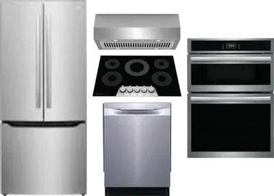 5 Piece Package Includes Refrigerator, Cooktop, Wall Oven, Hood And Dishwasher