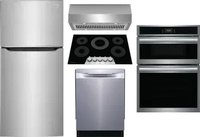 5 Piece Package Includes Refrigerator, Cooktop, Wall Oven, Hood And Dishwasher