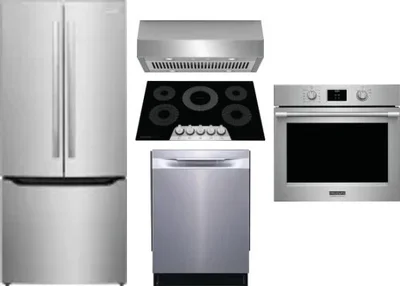 5 Piece Package Includes Refrigerator, Cooktop, Wall Oven, Hood And Dishwasher