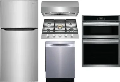 5 Piece Package Includes Refrigerator, Cooktop, Wall Oven, Hood And Dishwasher