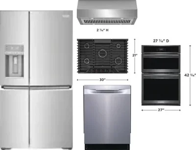 5 Piece Package Includes Refrigerator, Cooktop, Wall Oven, Hood And Dishwasher