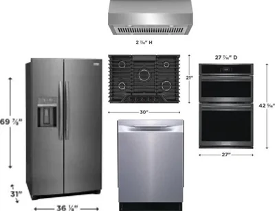 5 Piece Package Includes Refrigerator, Cooktop, Wall Oven, Hood And Dishwasher