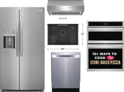 5 Piece Package Includes Refrigerator, Cooktop, Wall Oven, Hood And Dishwasher