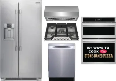 5 Piece Package Includes Refrigerator, Cooktop, Wall Oven, Hood And Dishwasher