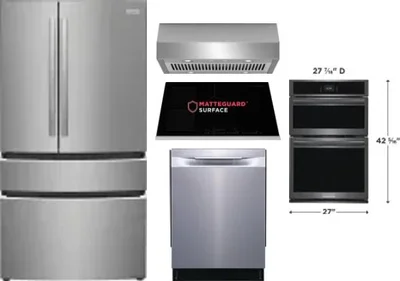 5 Piece Package Includes Refrigerator, Cooktop, Wall Oven, Hood And Dishwasher