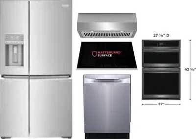 5 Piece Package Includes Refrigerator, Cooktop, Wall Oven, Hood And Dishwasher