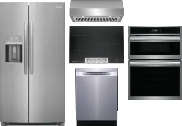 5 Piece Package Includes Refrigerator, Cooktop, Wall Oven, Hood And Dishwasher