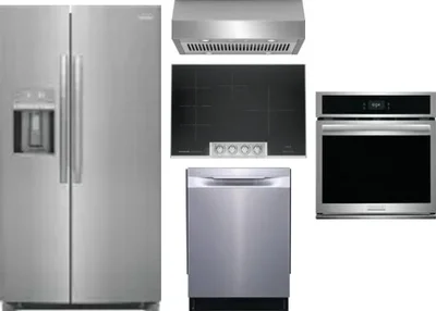 5 Piece Package Includes Refrigerator, Cooktop, Wall Oven, Hood And Dishwasher