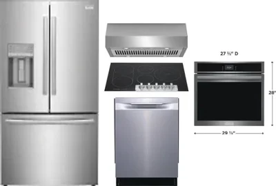 5 Piece Package Includes Refrigerator, Cooktop, Wall Oven, Hood And Dishwasher