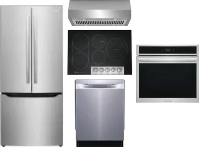 5 Piece Package Includes Refrigerator, Cooktop, Wall Oven, Hood And Dishwasher