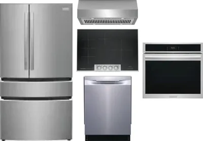 5 Piece Package Includes Refrigerator, Cooktop, Wall Oven, Hood And Dishwasher