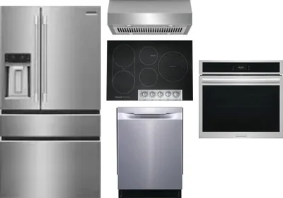 5 Piece Package Includes Refrigerator, Cooktop, Wall Oven, Hood And Dishwasher