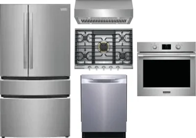 5 Piece Package Includes Refrigerator, Cooktop, Wall Oven, Hood And Dishwasher