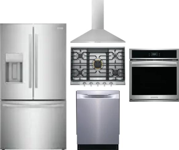 5 Piece Package Includes Refrigerator, Cooktop, Wall Oven, Hood And Dishwasher