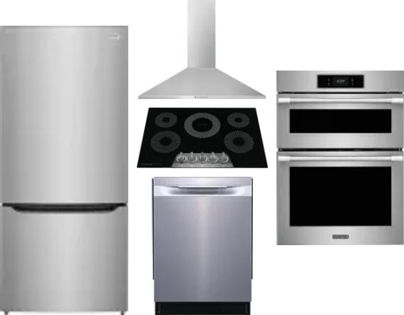 5 Piece Package Includes Refrigerator, Cooktop, Wall Oven, Hood And Dishwasher