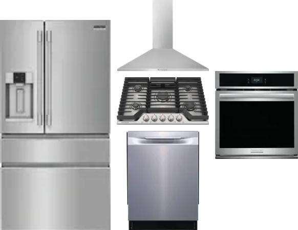 5 Piece Package Includes Refrigerator, Cooktop, Wall Oven, Hood And Dishwasher