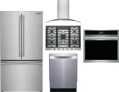5 Piece Package Includes Refrigerator, Cooktop, Wall Oven, Hood And Dishwasher