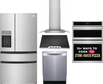 5 Piece Package Includes Refrigerator, Cooktop, Wall Oven, Hood And Dishwasher