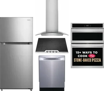 5 Piece Package Includes Refrigerator, Cooktop, Wall Oven, Hood And Dishwasher