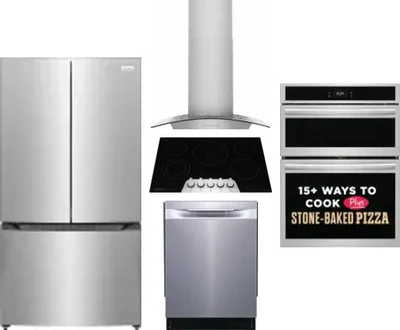 5 Piece Package Includes Refrigerator, Cooktop, Wall Oven, Hood And Dishwasher
