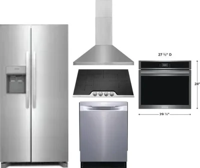 5 Piece Package Includes Refrigerator, Cooktop, Wall Oven, Hood And Dishwasher