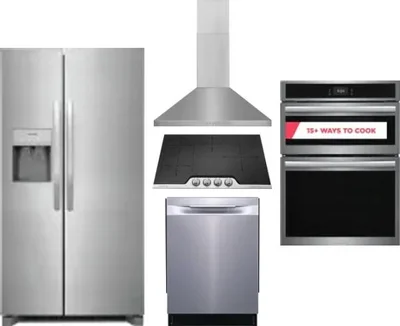 5 Piece Package Includes Refrigerator, Cooktop, Wall Oven, Hood And Dishwasher