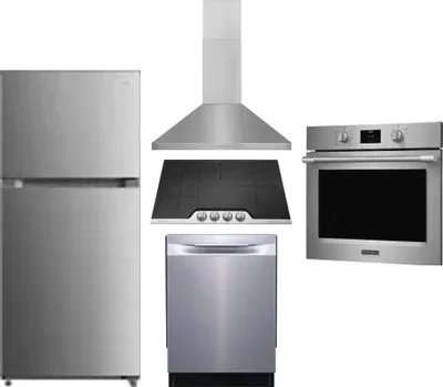 5 Piece Package Includes Refrigerator, Cooktop, Wall Oven, Hood And Dishwasher