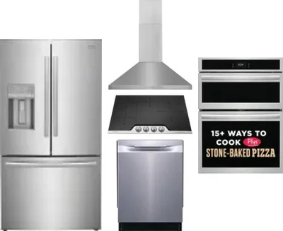 5 Piece Package Includes Refrigerator, Cooktop, Wall Oven, Hood And Dishwasher