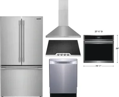 5 Piece Package Includes Refrigerator, Cooktop, Wall Oven, Hood And Dishwasher