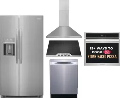 5 Piece Package Includes Refrigerator, Cooktop, Wall Oven, Hood And Dishwasher